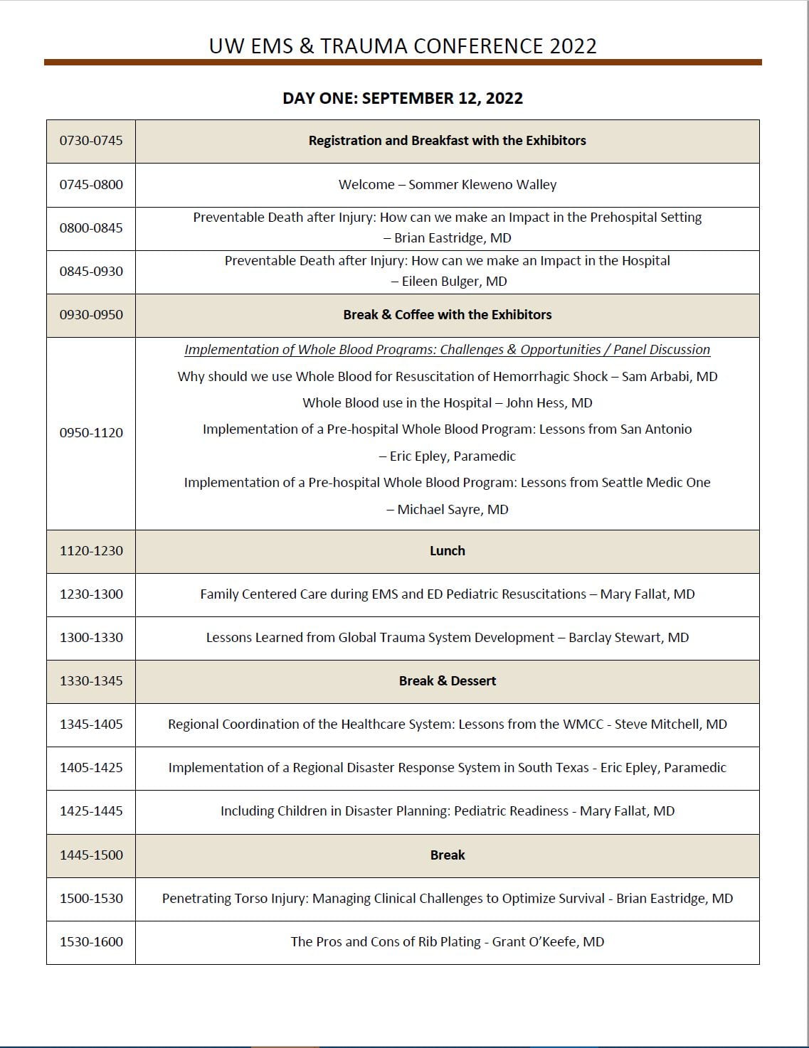 PDF Download - UW EMS & Trauma Conference 2022 - Day 1 Schedule