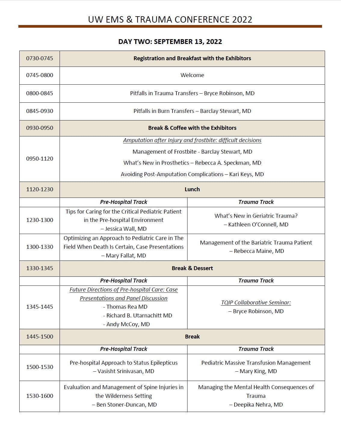 PDF Download - UW EMS & Trauma Conference 2022 - Day 2 Schedule