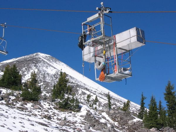 Moving equipment up to Mt. Bachelor Observatory by chairlift - September 2004
