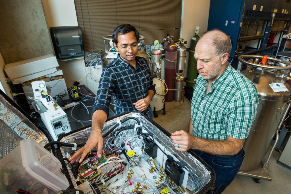 Dan Jaffe and Praphulla Chandra Boggarapu in lab, Sept 26, 2019
