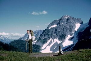 Dr. Lehmann hiking at the picturesque 5392-foot Cascade Pass in what is now part of the North Cascades National Park.
