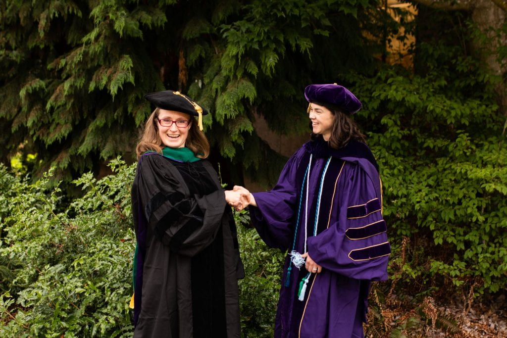 M3D Alumna Dr. Miranda Lahman with M3D faculty and mentor, Dr. Aude Chapuis at the 2023 Biomedical hooding Ceremony.