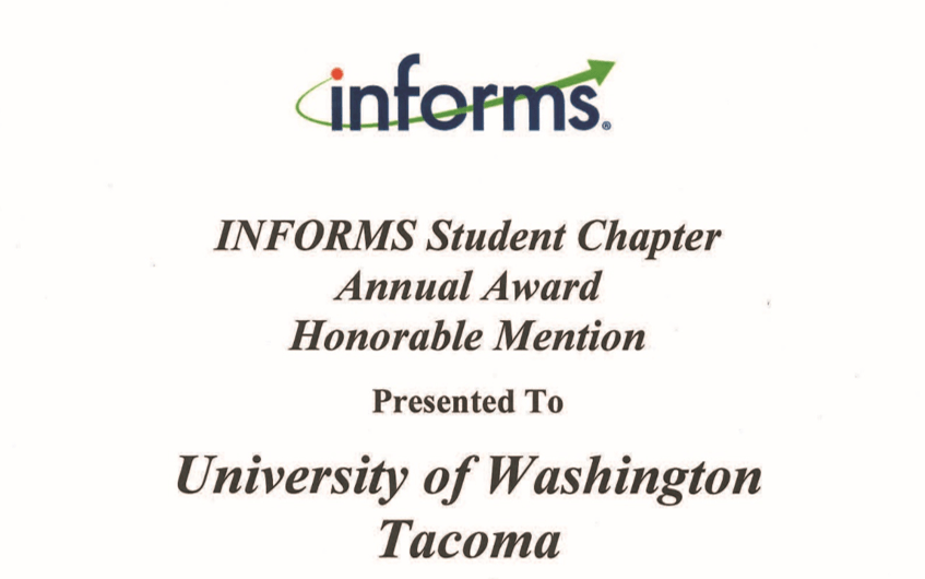 UW Tacoma AI Club Wins 2021 INFORMS Student Chapter Annual Award