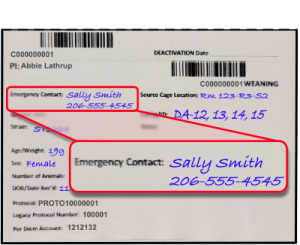 Cage Card with Emergency Contact