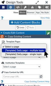 Choose either a single or multiple topic daily page from the drop down menu