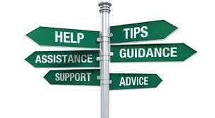 Signpost with Help, Assistance, Support, Tips, Guidance, Advice