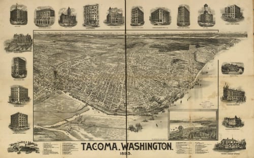 Bird's eye view of Tacoma, a map published in 1893.
