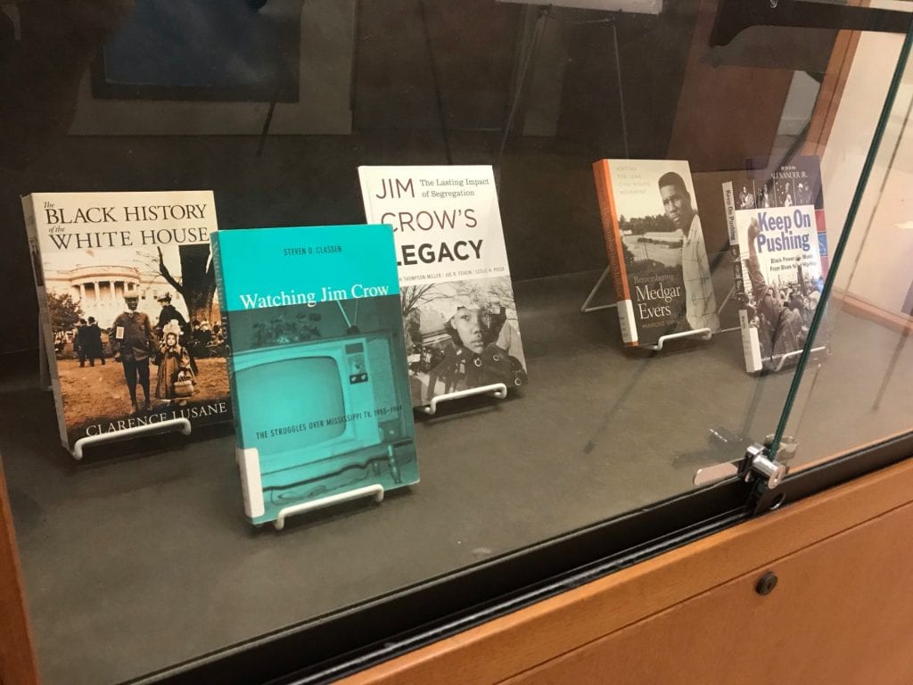Four books in a library display about Civil Rights
