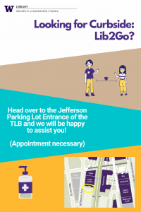 Looking for Curbside: Lib2Go? Head over to the Jefferson Parking Lot Entrance of the TLB and we will be happy to assist you. Appointment necessary.