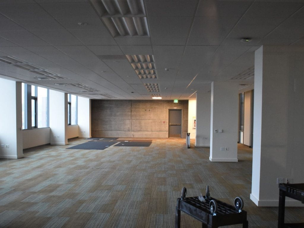Photo of fourth floor of Tioga Library Building showing a large empty room