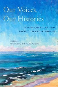 Book title. Watercolor painting of a beach. Title: Our Voices, our Histories. Asian American and Pacific Islander Women. 