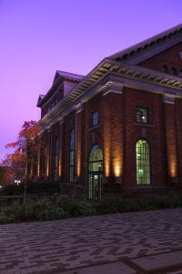 Photo showing SNO building at sunset