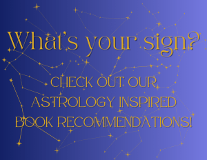 Display sign indicating the start of the Astrology display asking "What's Your Sign?" Blue background with gold lettering