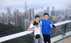 Kazuaki and fellow classmate overlooking the Victoria Harbor in Hong Kong